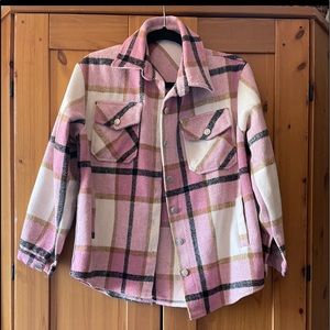Shacket Pink Plaid Flannel Jacket Overcoat